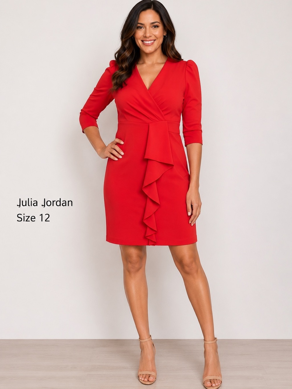 Julia Jordan Cascade Ruffle Crepe Sheath Barbiecore Dress/size 12